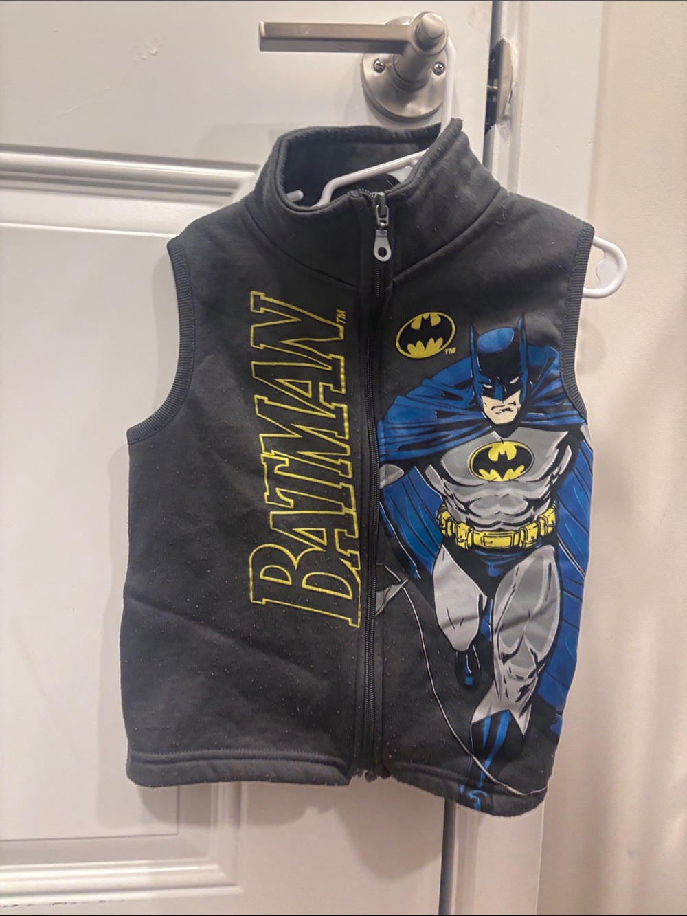 Batman Black and Blue Sleeveless Zip Vest with Yellow Logo